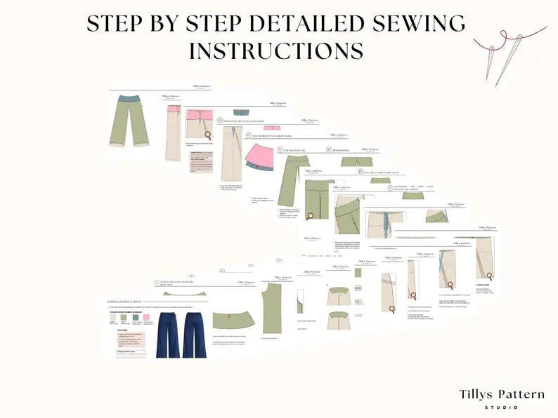 Rhea Wide Leg Pants Sewing Pattern | Low Waist Tie Pants (US 00-22)