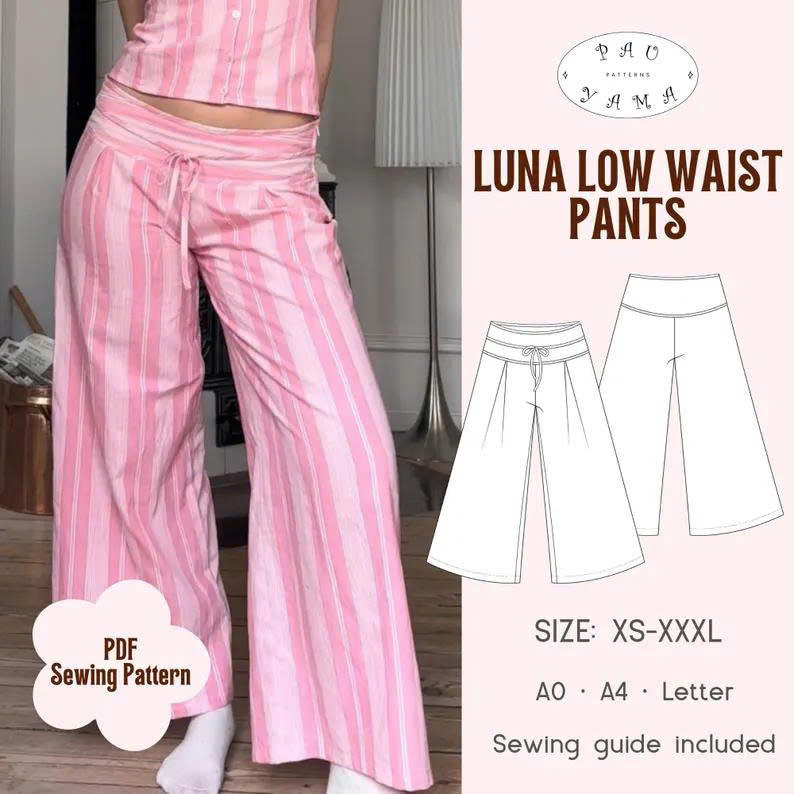 Luna Low Waist Pants Sewing Pattern | Pleats | Side Zipper (Digital PDF)