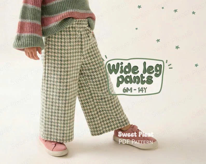 Simple Pants Pattern For Kids Wide Leg Pants Sewing Pattern For Children 6M - 14Y (PDF Download)