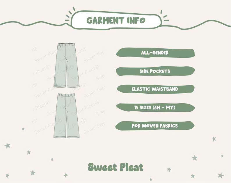 Simple Pants Pattern For Kids Wide Leg Pants Sewing Pattern For Children 6M - 14Y (PDF Download)