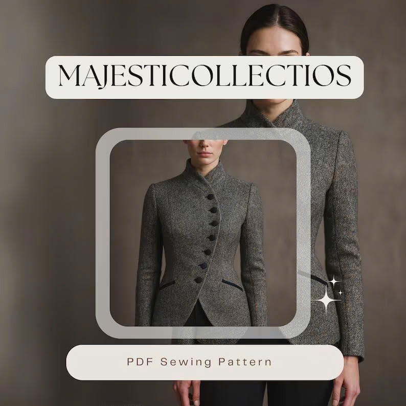 Asymmetrical High Neck Blazer Sewing Pattern | Tailored Equestrian Jacket (XS-3XL)