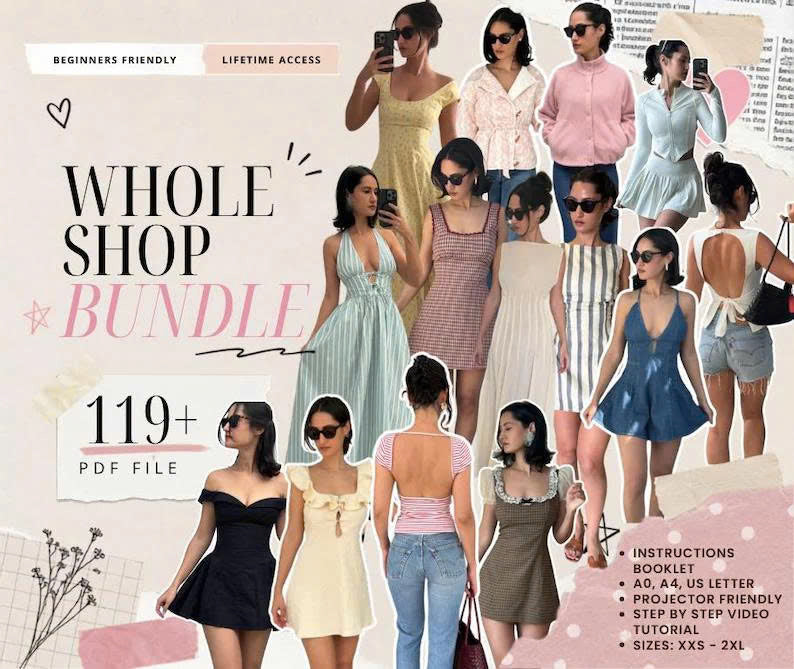 Whole Shop 50 Rosys Patterns Sewing Patterns, Beginner Sewing Patterns, XXS-5XL, Bundle Set, Sewing Instructions, US Letter-A4-A0 Format