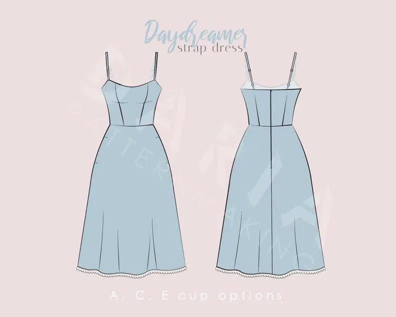 A-Line Strap Dress Sewing Pattern: Princess Seams, Inseam Pockets (PDF Download)