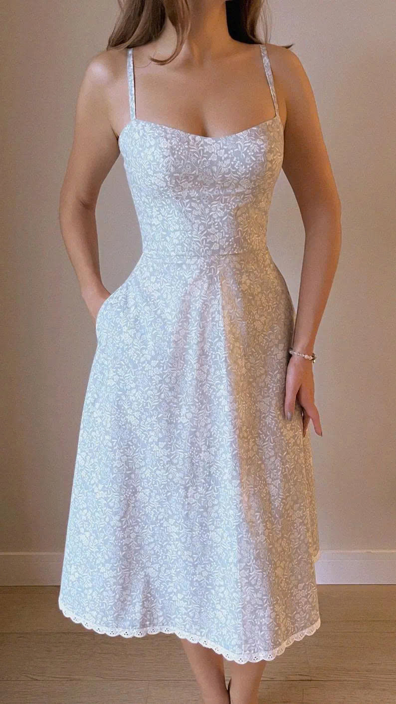 A-Line Strap Dress Sewing Pattern: Princess Seams, Inseam Pockets (PDF Download)