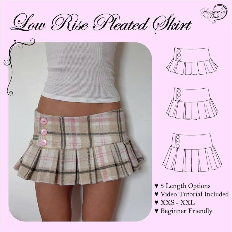 Low Rise Pleated Skirt Sewing Pattern PDF + Tutorial Video