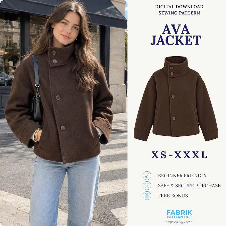 Jacket Sewing Pattern | Women Jacket Pattern | Button Up Jacket | Stand Collar Jacket | PDF Sewing Pattern