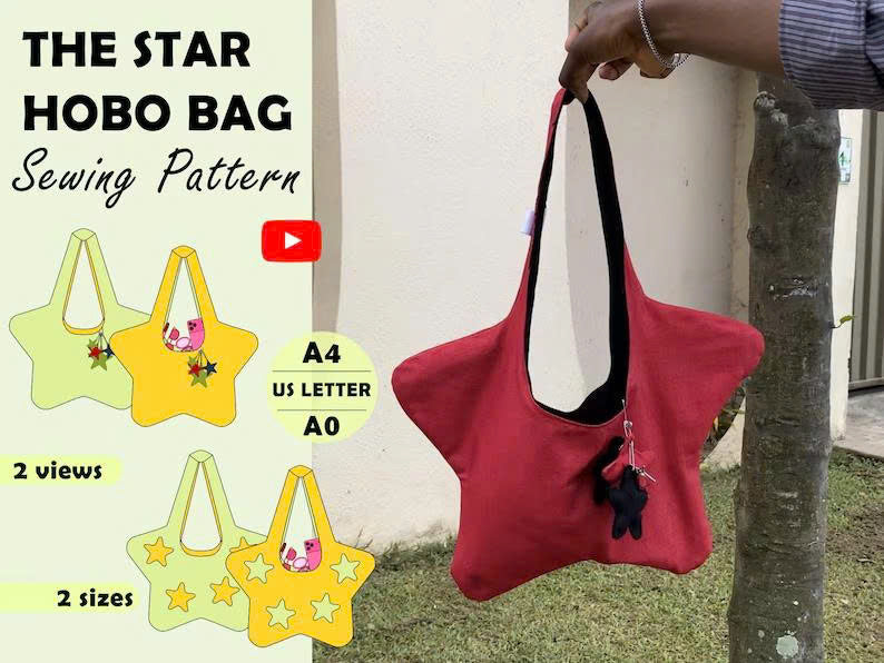 Star Hobo Bag Sewing Pattern | Beginner- friendly Star- shaped Tote Bag Pattern | PDF pattern Instant Download | A4 | A0 | US LETTER
