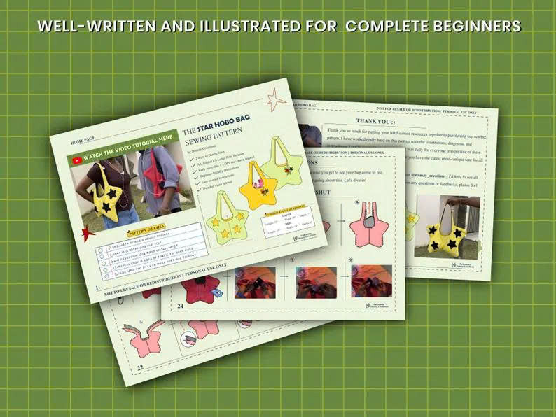 Star Hobo Bag Sewing Pattern | Beginner- friendly Star- shaped Tote Bag Pattern | PDF pattern Instant Download | A4 | A0 | US LETTER