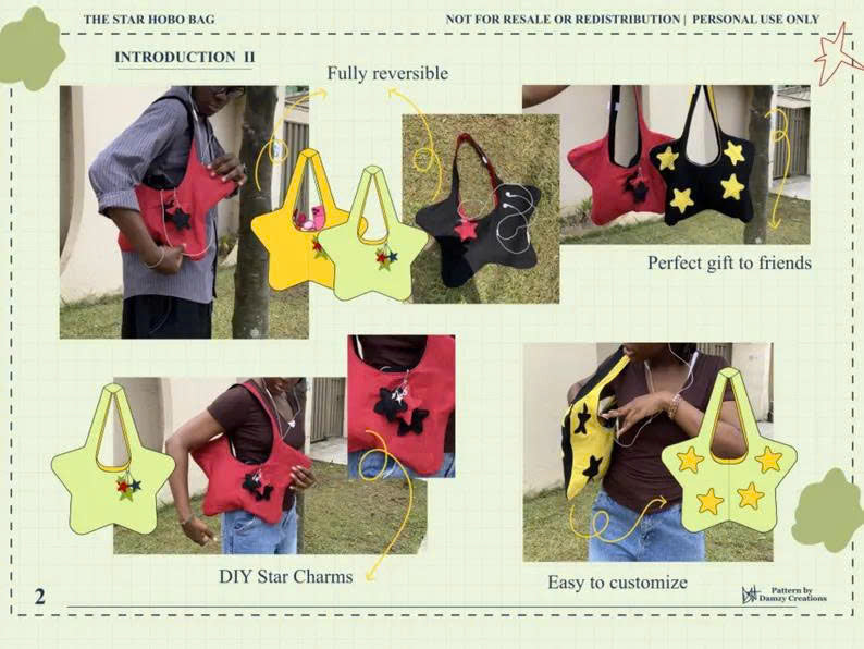 Star Hobo Bag Sewing Pattern | Beginner- friendly Star- shaped Tote Bag Pattern | PDF pattern Instant Download | A4 | A0 | US LETTER