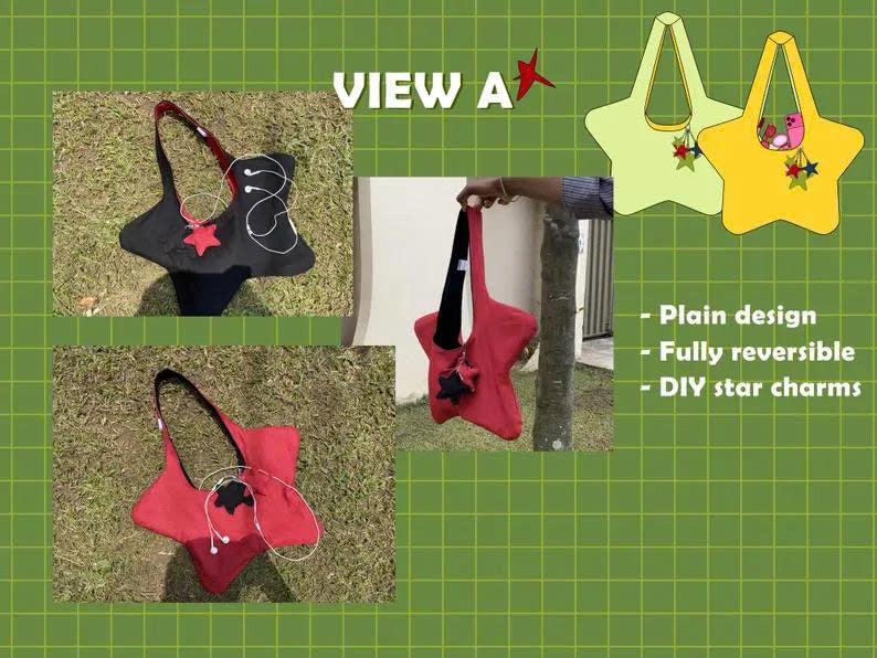 Star Hobo Bag Sewing Pattern | Beginner- friendly Star- shaped Tote Bag Pattern | PDF pattern Instant Download | A4 | A0 | US LETTER