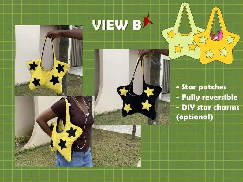Star Hobo Bag Sewing Pattern | Beginner- friendly Star- shaped Tote Bag Pattern | PDF pattern Instant Download | A4 | A0 | US LETTER