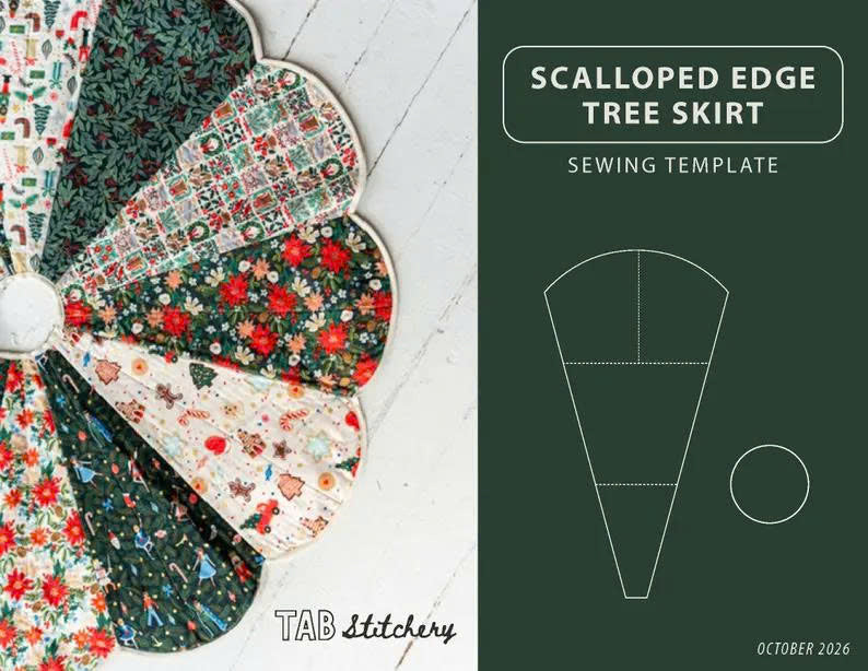 Scalloped Edge Christmas Tree Skirt Sewing Pattern, Quilted, DIY Tutorial (PDF)
