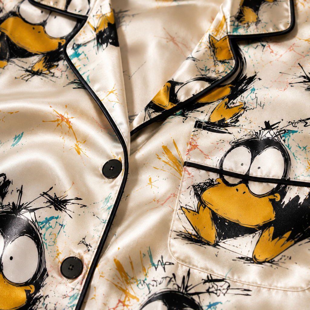 Cute Cartoon Duck Satin Pajama Set