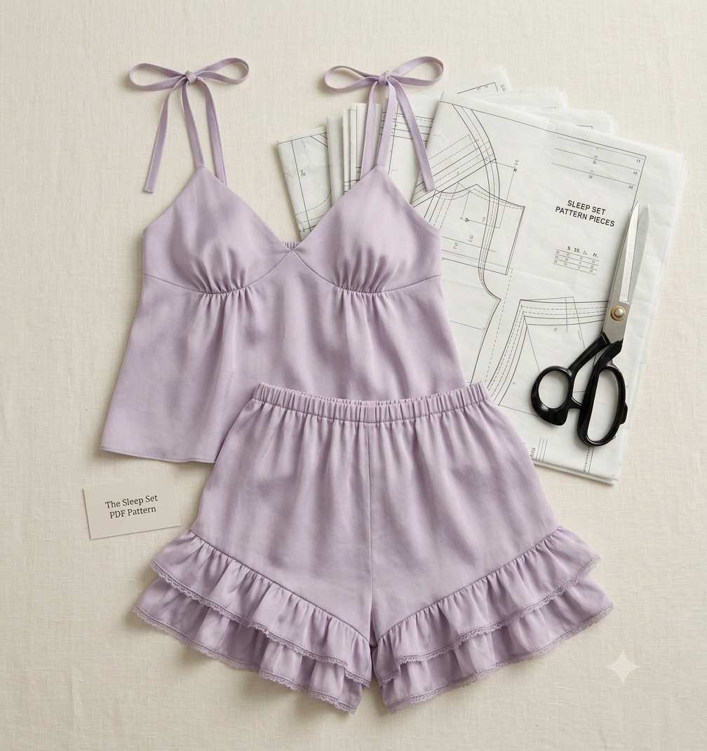 The Sleep Set PDF Sewing Pattern | Cami Top & Ruffle Shorts Loungewear Pattern