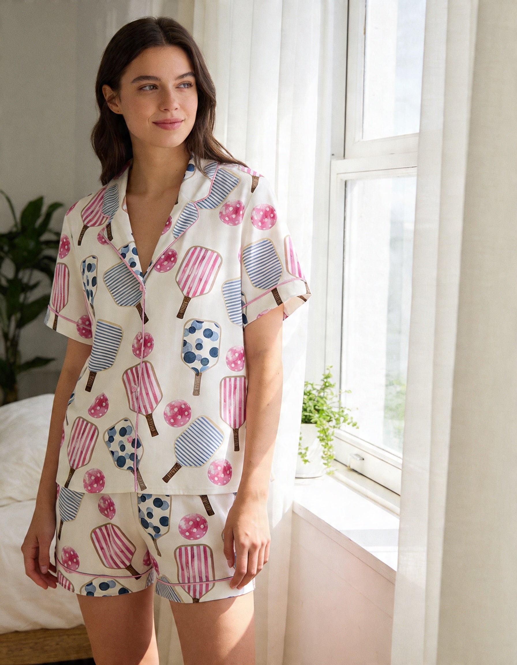 Pickleball Paddle Print Pajama Set