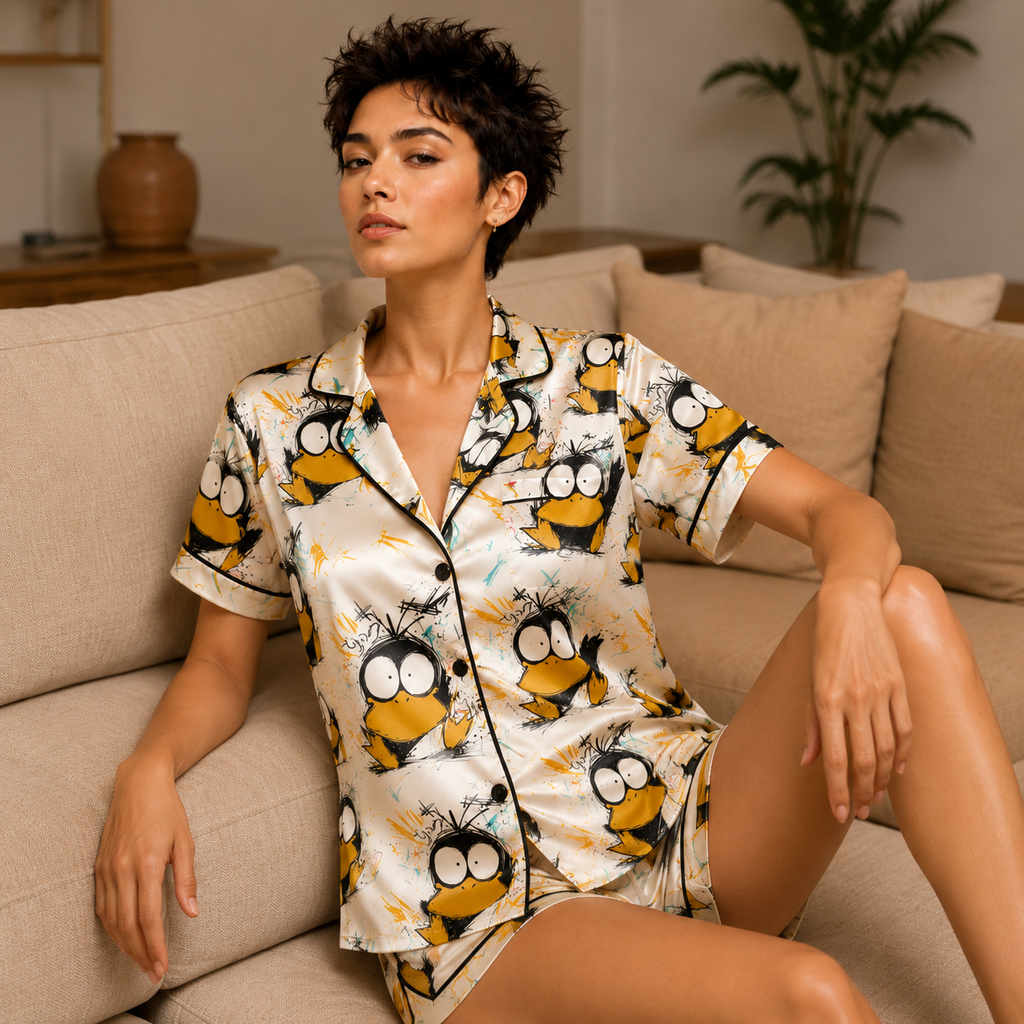 Cute Cartoon Duck Satin Pajama Set
