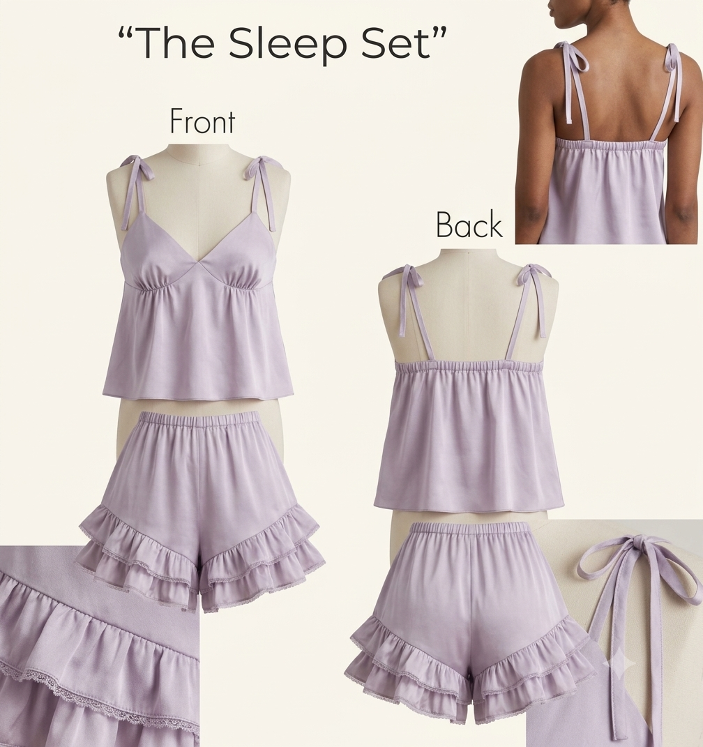 The Sleep Set PDF Sewing Pattern | Cami Top & Ruffle Shorts Loungewear Pattern