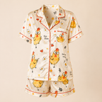 Cute Chicken Print Satin Pajama Set for Women