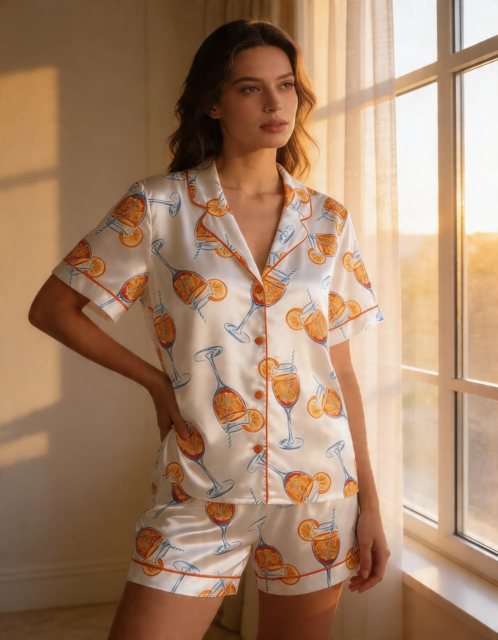 Women’s Orange Cocktail Pajama Set
