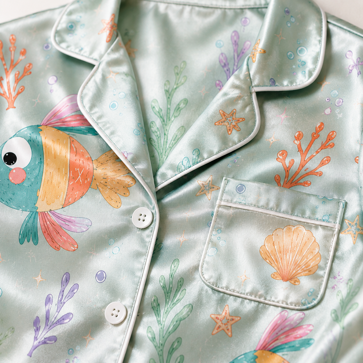Tropical Fish Satin Pajama Set for Women