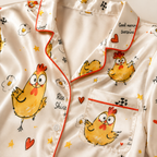 Cute Chicken Print Satin Pajama Set for Women
