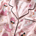 Pink Duck Print Satin Pajama Set for Women