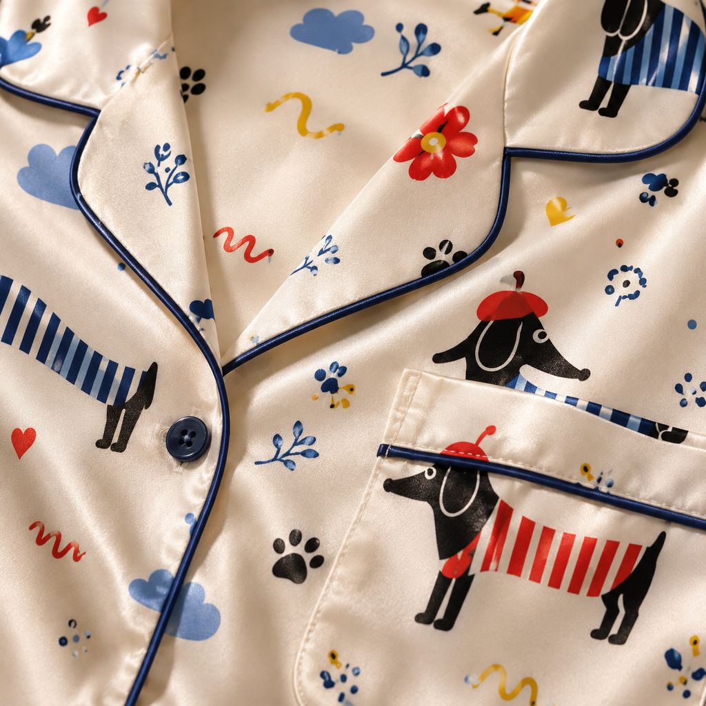 Cute Dachshund Satin Pajama Set for Women
