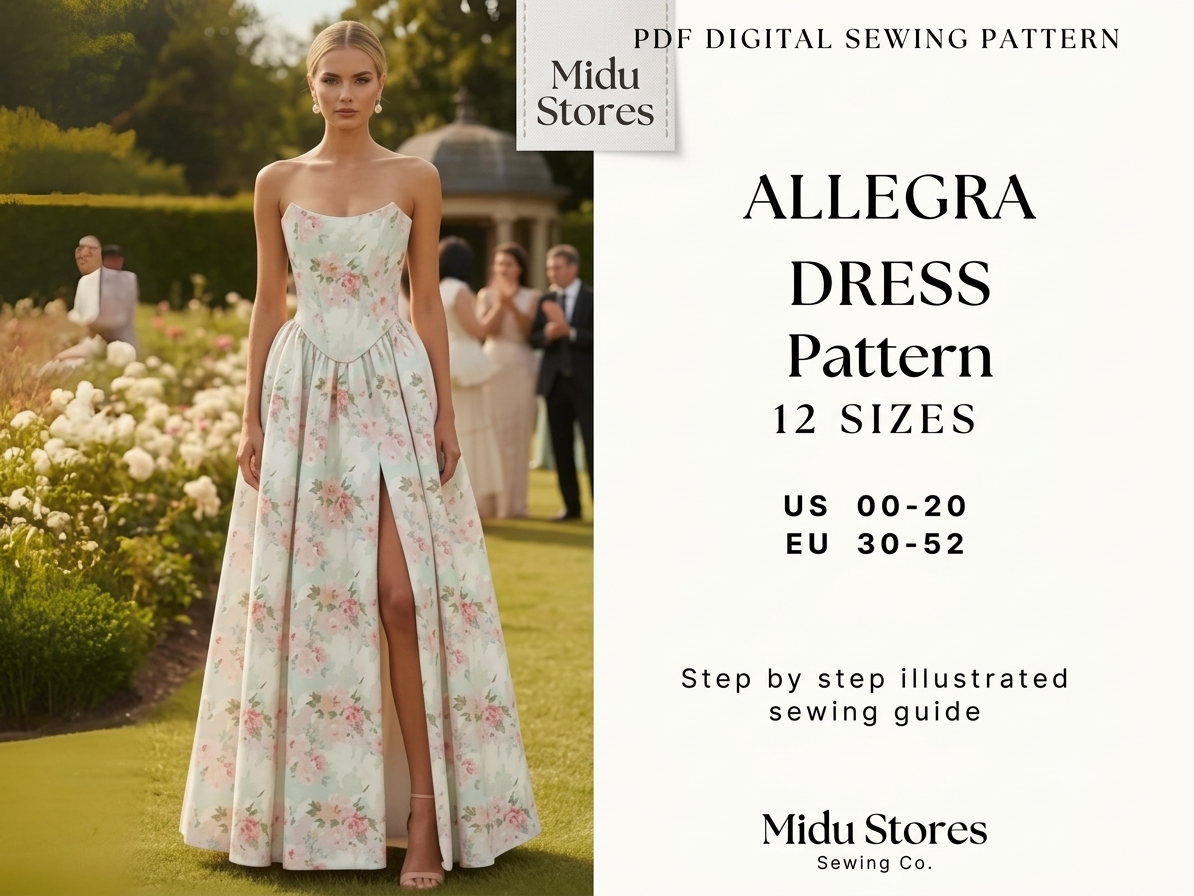 Evening Corset Dress Sewing Pattern: Slit Evening Gown (US 00-20) (PDF Pattern)