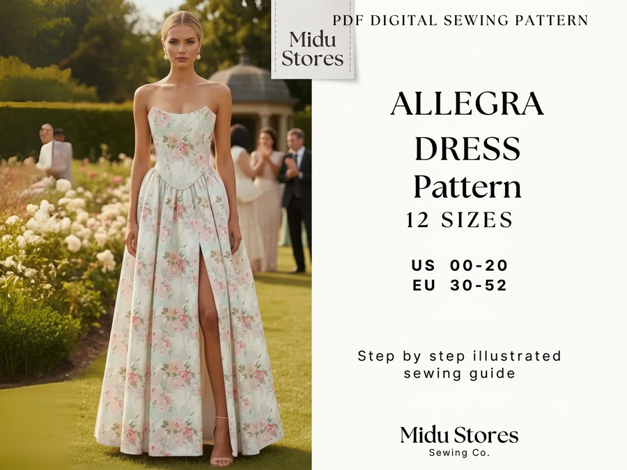 Evening Corset Dress Sewing Pattern: Slit Evening Gown (US 00-20) (PDF Pattern)