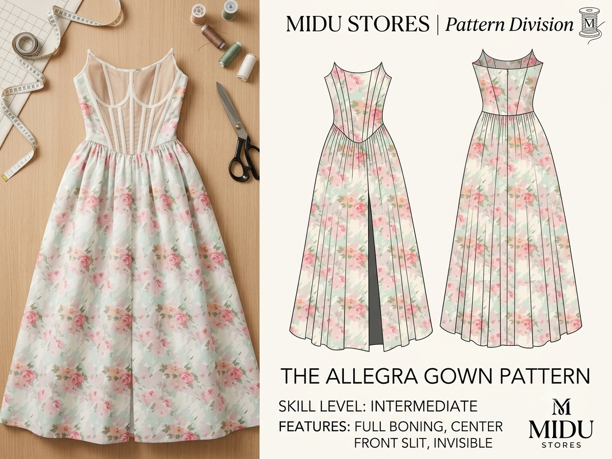 Evening Corset Dress Sewing Pattern: Slit Evening Gown (US 00-20) (PDF Pattern)