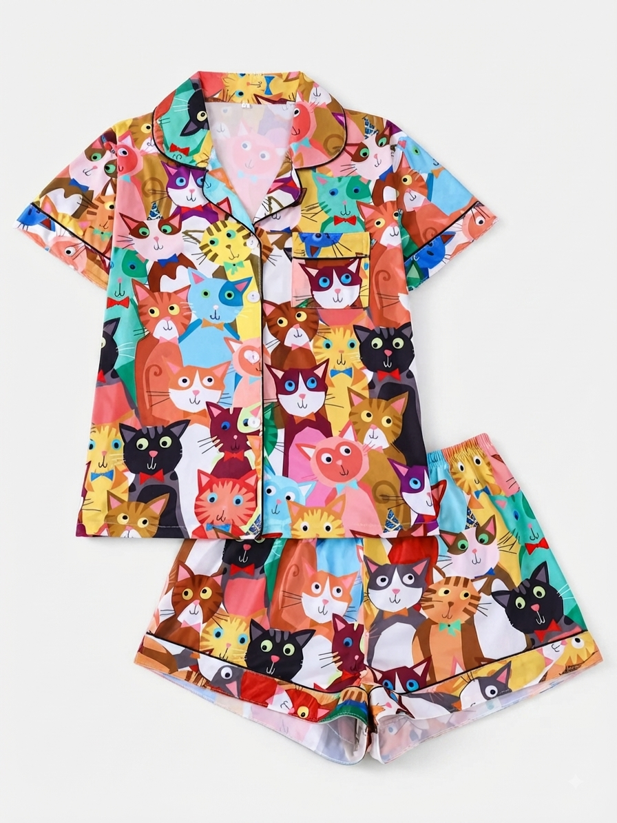 Cute Cat Print Pajama Set