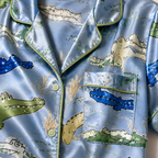 Blue Animal Print Satin Pajama Set for Women