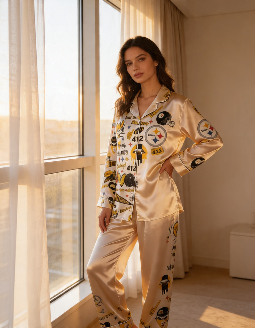 Football Fan Satin Pajama Set for Women