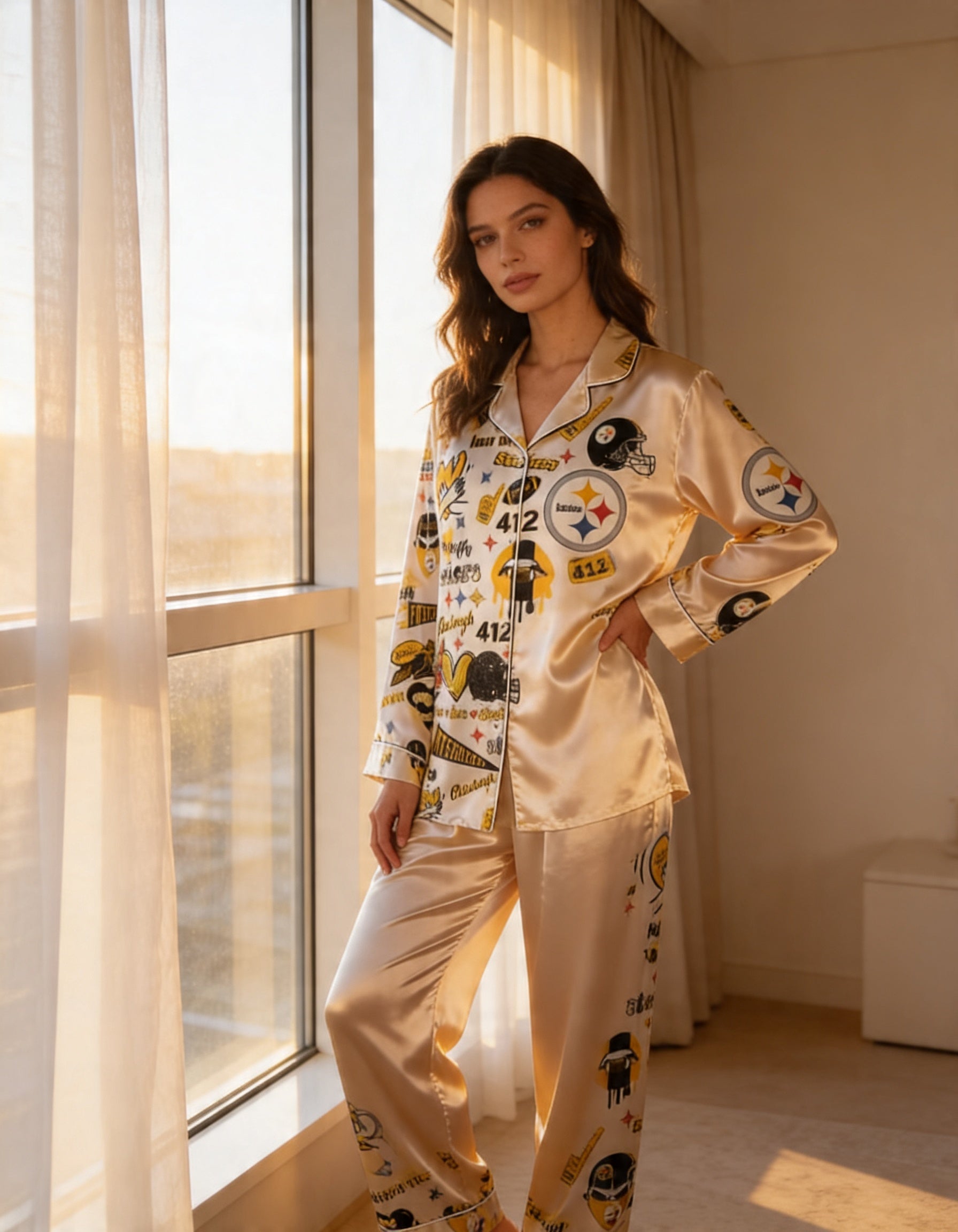 Football Fan Satin Pajama Set for Women