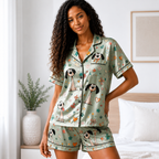 Cute Cartoon Dog Satin Pajama Set for Women
