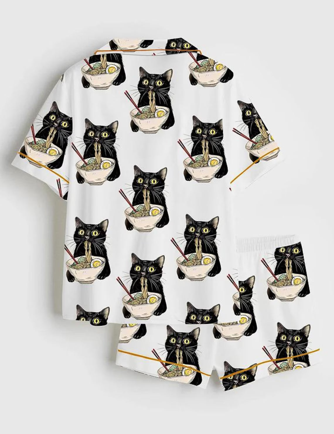 Women's Noodle Cat Short Sleeve Satin Pajama Set