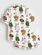 Women’s Just A Jolly Goose Duck Christmas Short Sleeve Satin Pajama Set