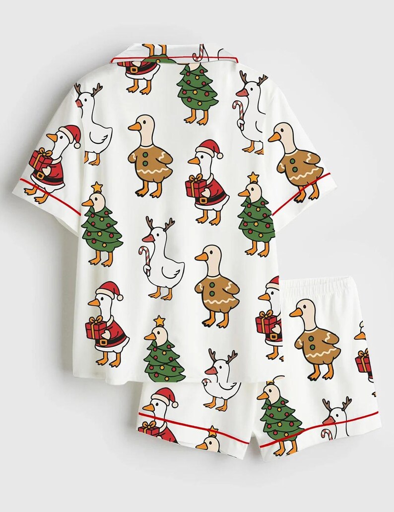 Women’s Just A Jolly Goose Duck Christmas Short Sleeve Satin Pajama Set