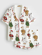 Women’s Just A Jolly Goose Duck Christmas Short Sleeve Satin Pajama Set