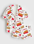 Women Coquette Chicken Nuggets Short Sleeve Satin Pajama Set