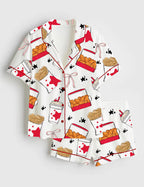Women Coquette Chicken Nuggets Short Sleeve Satin Pajama Set