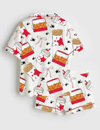 Women Coquette Chicken Nuggets Short Sleeve Satin Pajama Set