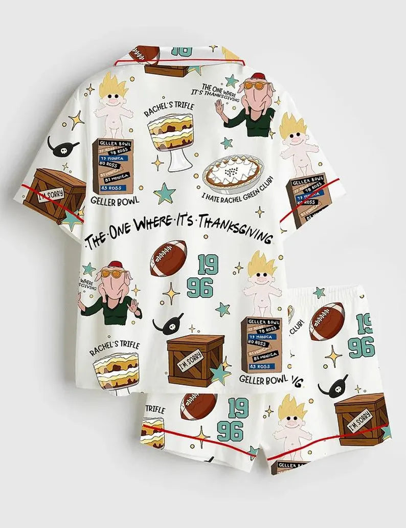 Merry Christmas The One Where It's Thanksgiving Friends Turkey Satin Pajama Set