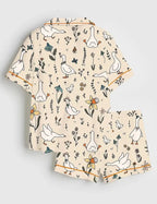Silly Goose Hand Drawn Art Geese Farm Cute Animal Satin Pajama Set
