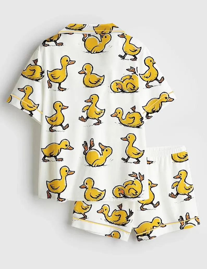 Funny Ducks Not All In a Row Sarcastic Mental Health Cute Duck Satin Pajama Set