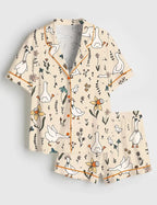 Silly Goose Hand Drawn Art Geese Farm Cute Animal Satin Pajama Set