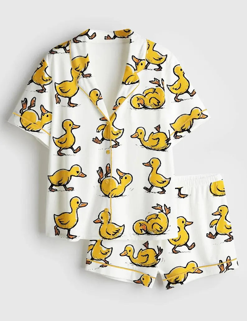 Funny Ducks Not All In a Row Sarcastic Mental Health Cute Duck Satin Pajama Set