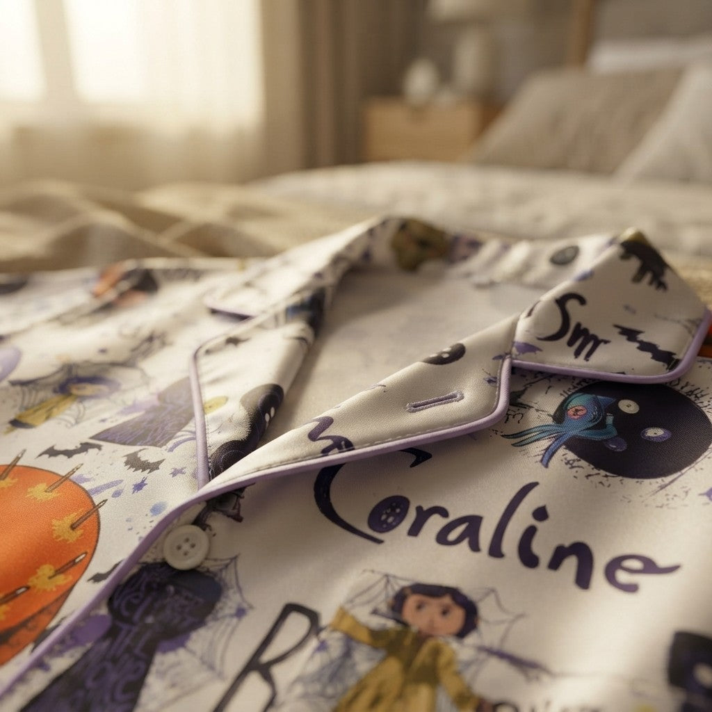 Cartoon Print Satin Pajama Set