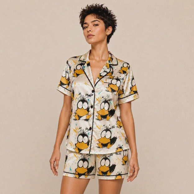 Cute Cartoon Duck Satin Pajama Set
