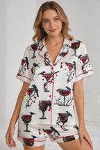 Raven Wine Glass Short Sleeve Pajama Set